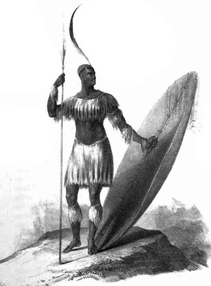 Shaka, fremstilling fra Travels and Adventures in Eastern Africa (1836).