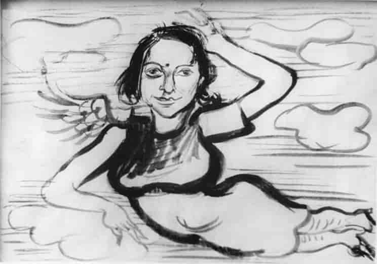 Fantasitegning av kvinne med vinger, ment å forestille Lea Grundig