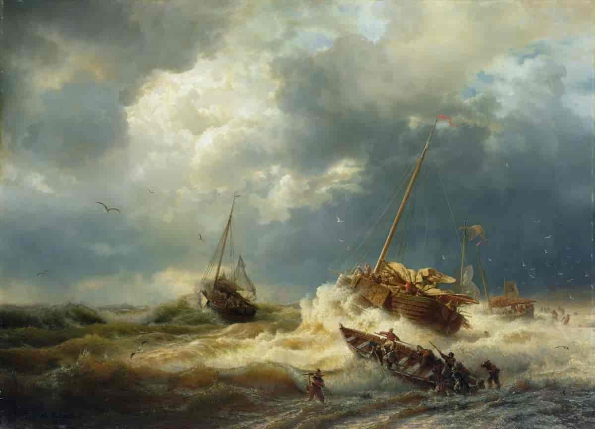 Skip i storm ved den nederlandske kyst