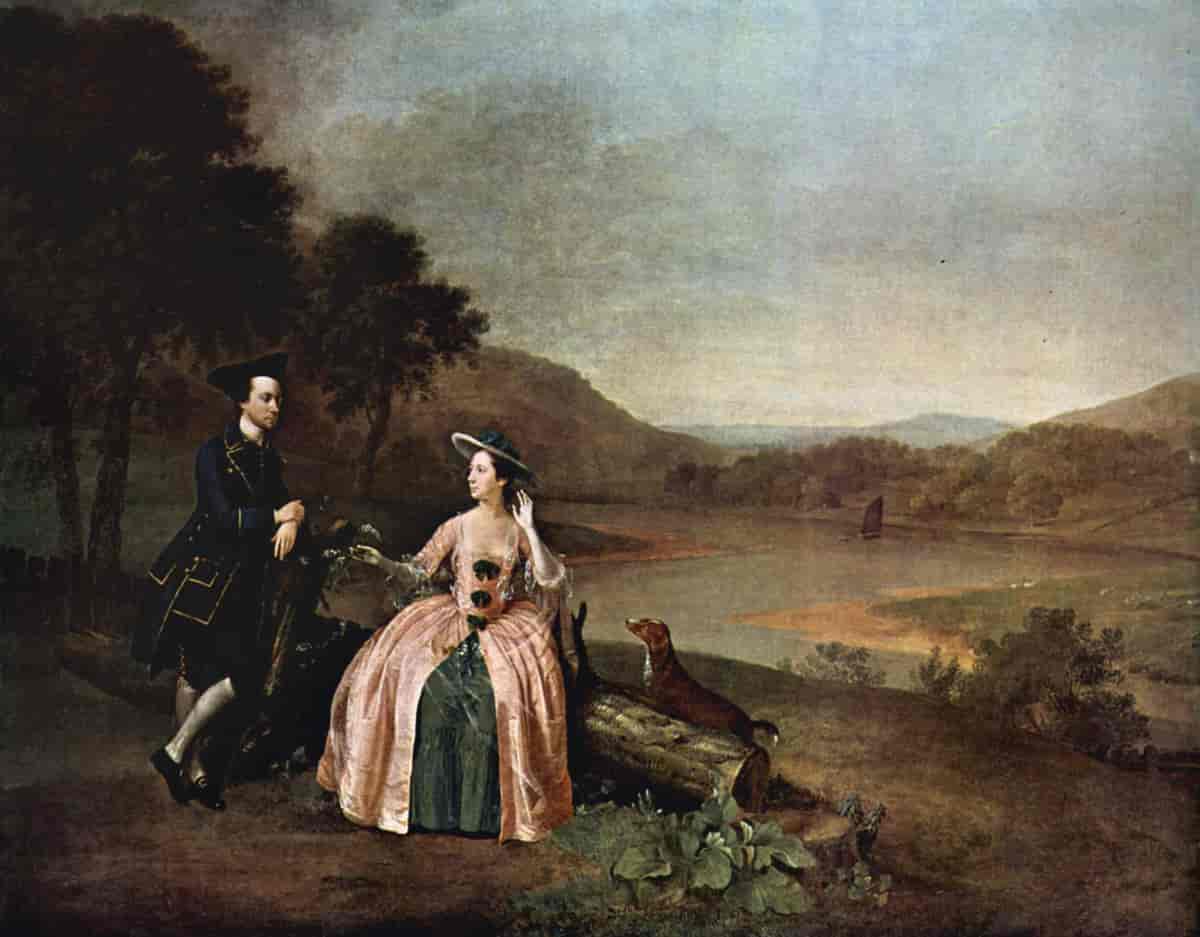 Portrett av Sir George og Lady Strickland i parken ved Boynton Hall