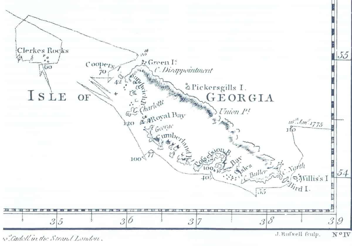 Kart over Sør-Georgia (syd vender opp)