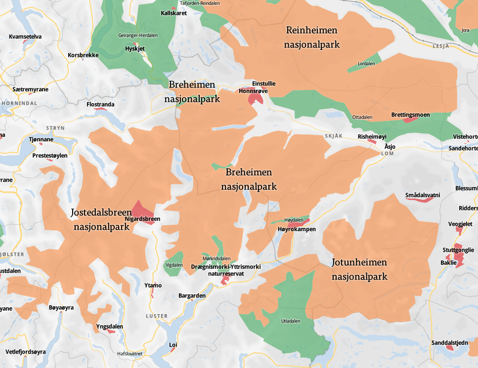 Jotunheimen, Breheimen og Jostedalsbreen nasjonalparker