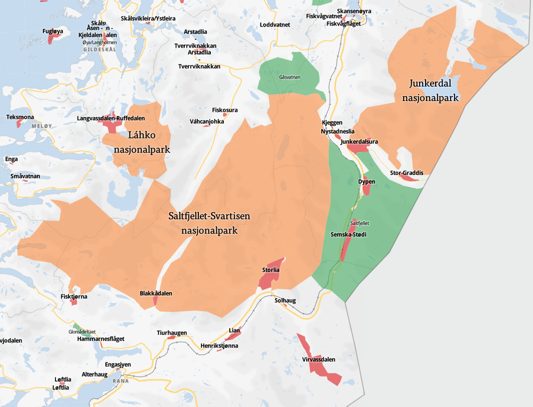 Saltfjellet-Svartisen, Láhko og Junkerdal nasjonalparker