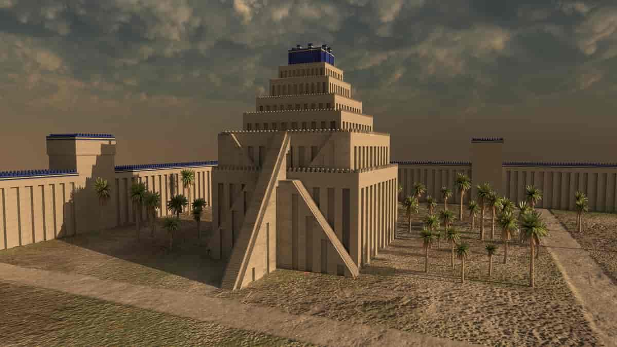 3D-illustrasjon av den babylonske zigguraten Etemenanki