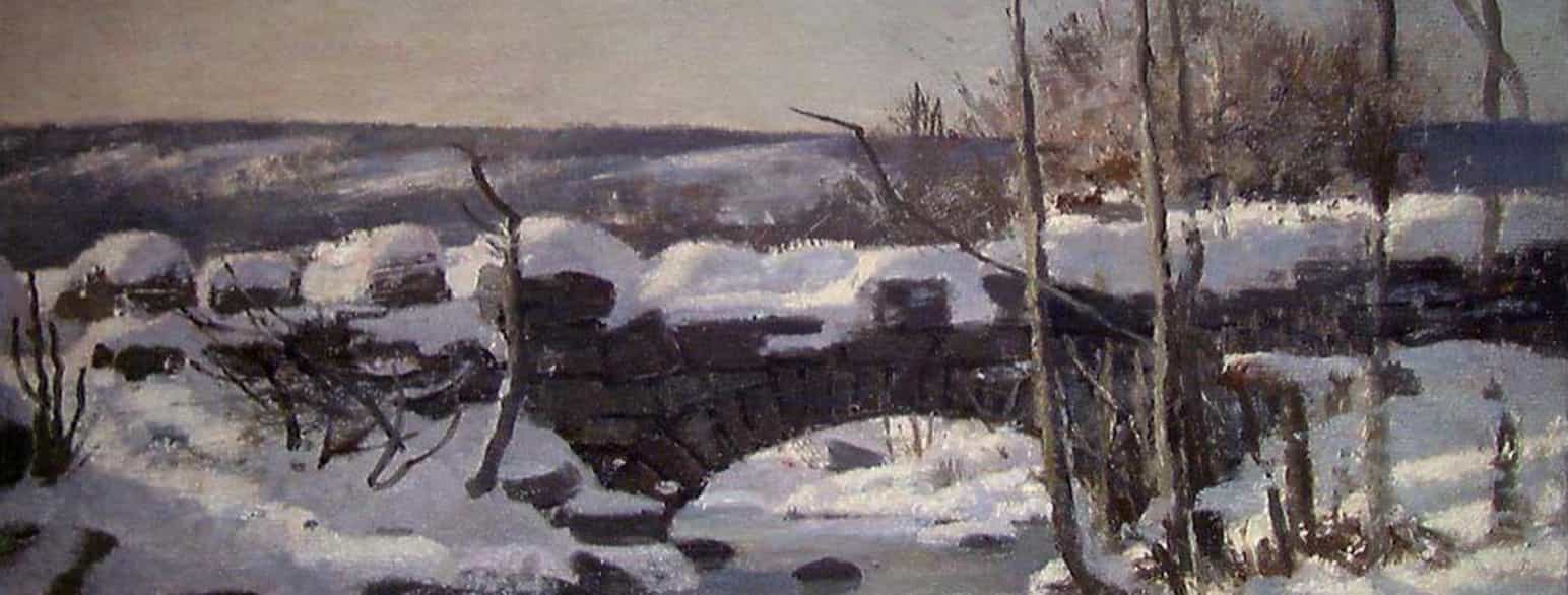 Vinterlandskap med stenbro (utsnitt)