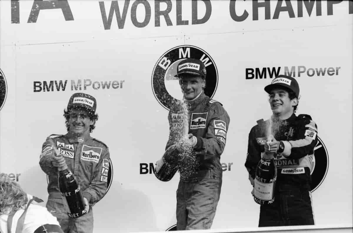 Alain Prost, Nikki Lauda og Ayrton Senna