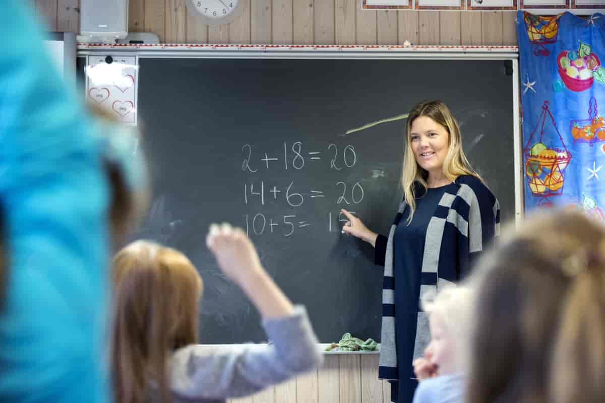 Lærer underviser barneskoleelever 
