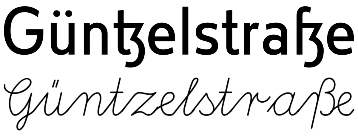 Eksempel på bruk av tz- og ss-ligaturar i gatenamnet Güntzelstraße