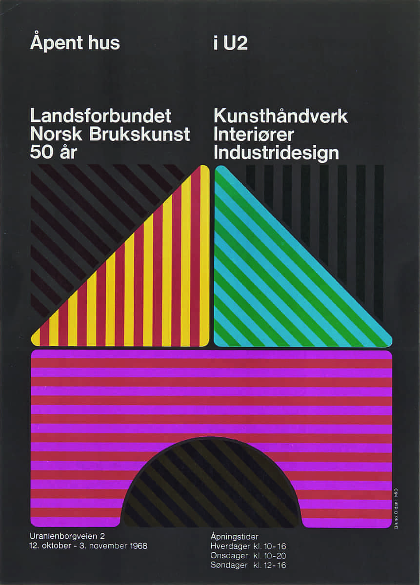 Bruno Oldani. Plakat. Laget til Foreningen Brukskunst 50-årsjubileum i 1968.