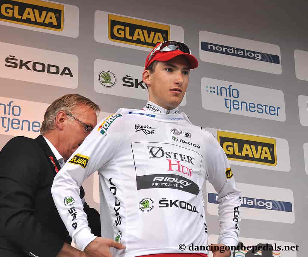 Sven Erik Bystrøm på podiet etter 3. etappe i Glava tour 2013.