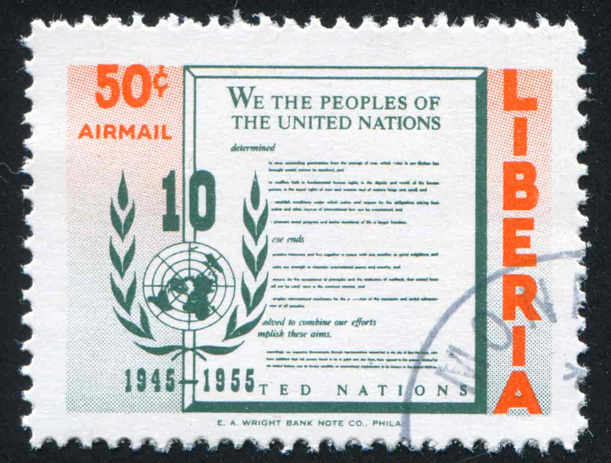 Frimerke fra Liberia med tekst fra FN-pakten
