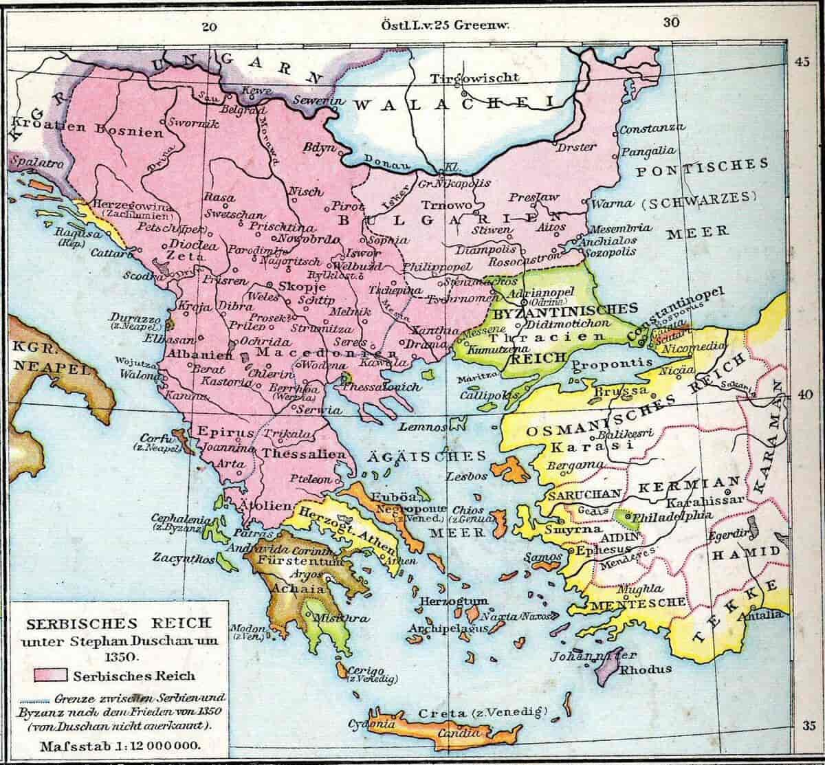 Kart over Balkan 1350