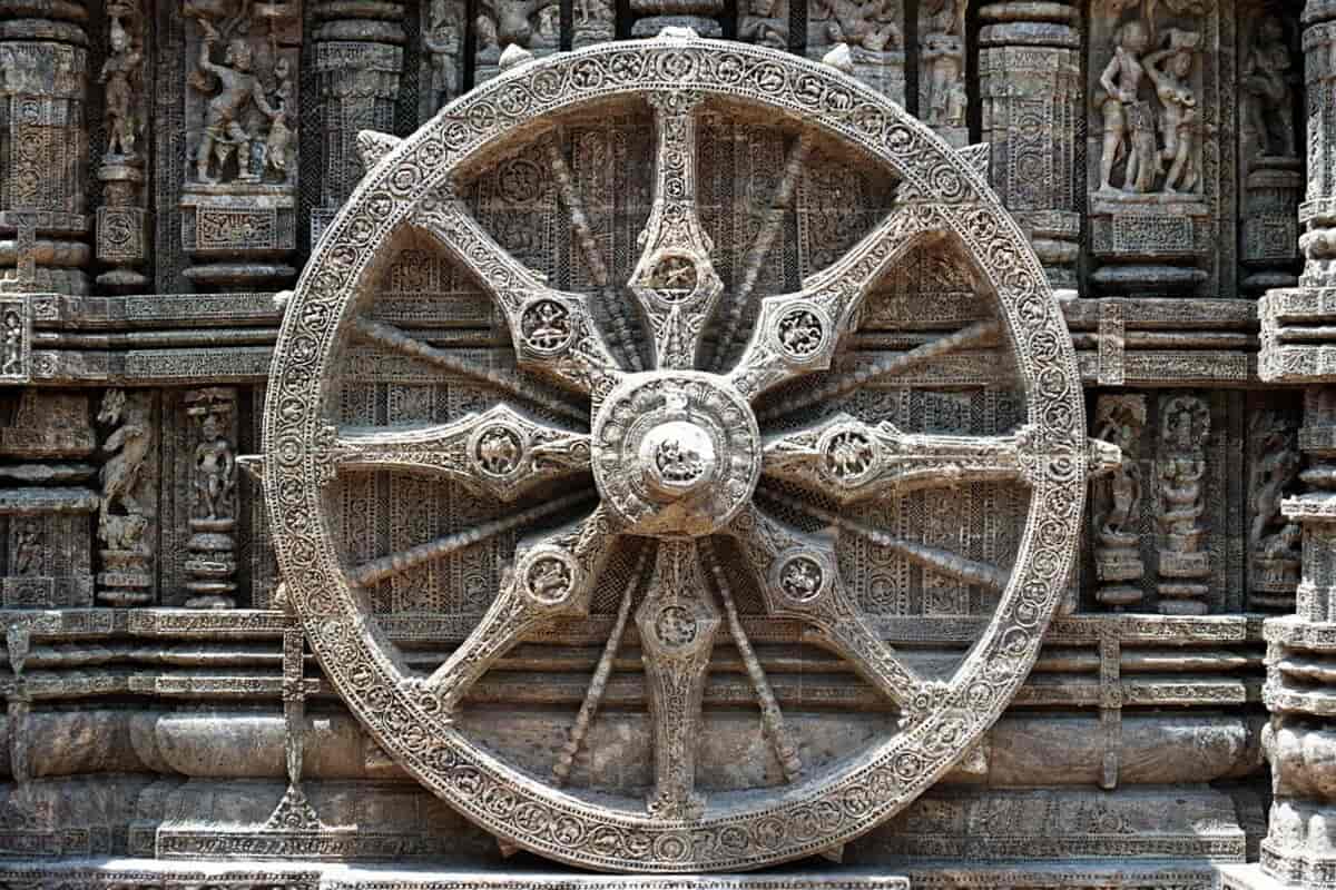 "Lovens hjul" fra Konark soltempel i Odisha, India