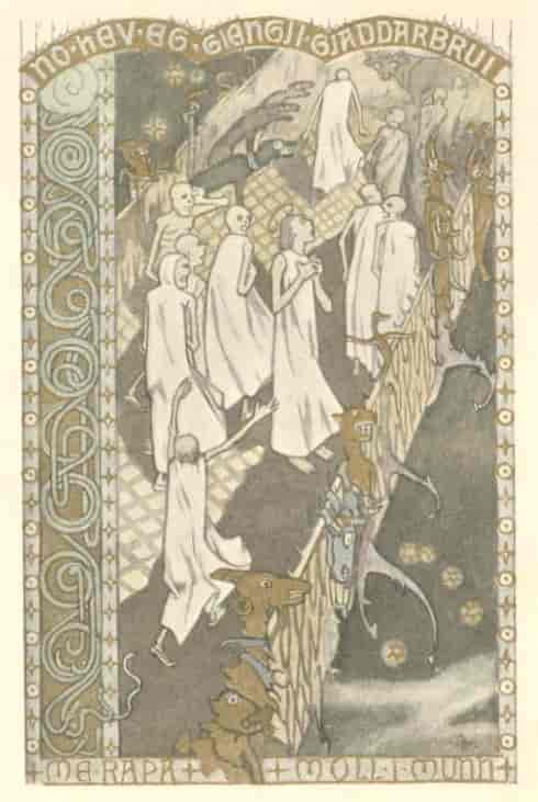 Illustrasjon til Draumkvedet i art nouveau-stil