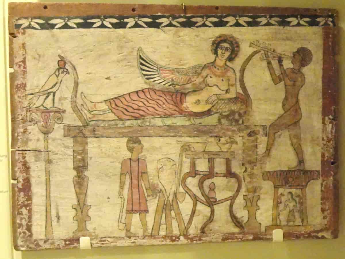 Kunstnerisk framstilling av Aulos fra en egyptisk grav
