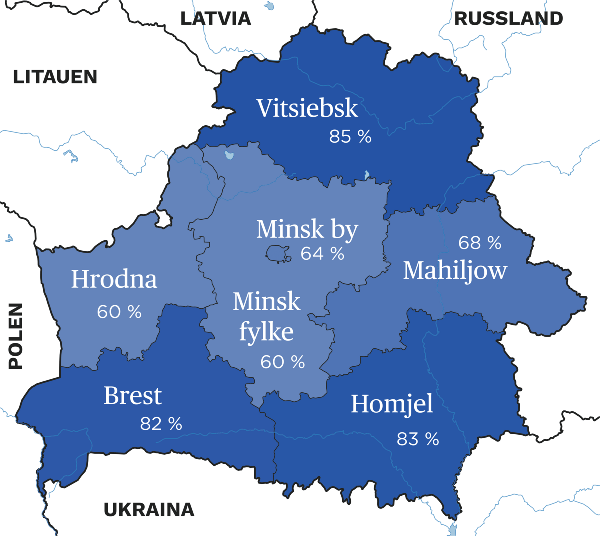 Bruk av russisk som det vanligste hjemmespråket (data fra folketelling i 2019)
