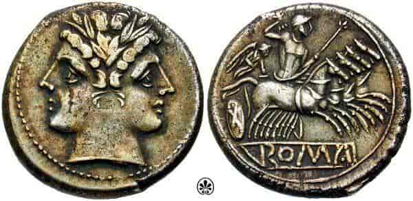 Romersk sølvmynt (quadrigatus)