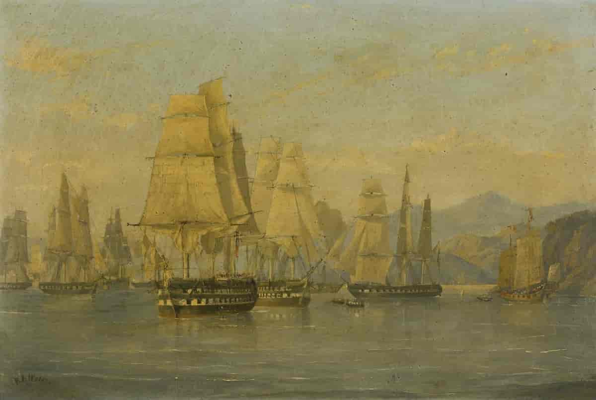 HMS Wellesley og en britisk skvadron seiler inn for å ta Hongkong i besittelse 1841