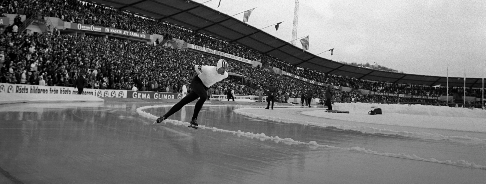 Fred Anton Maier i aksjon under VM på et fullsatt Nya Ullevi i Göteborg i 1968