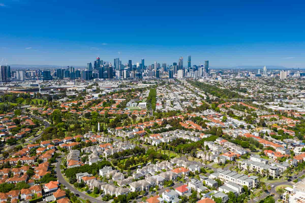 Melbourne med forstadsbebyggelse