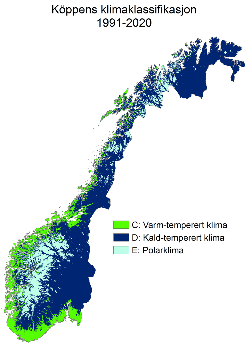 Köppens klimasoner basert på normalperioden 1991-2020