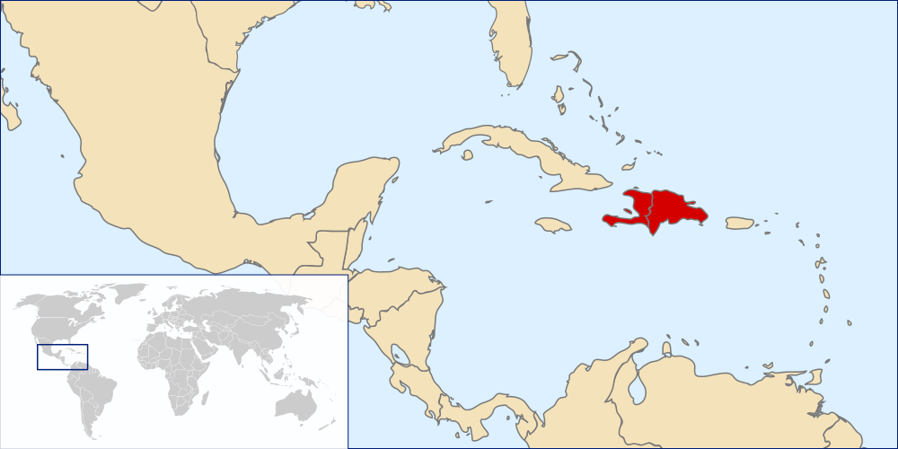 Øya er delt mellom republikken Haiti i vest og Dominikanske republikk i øst