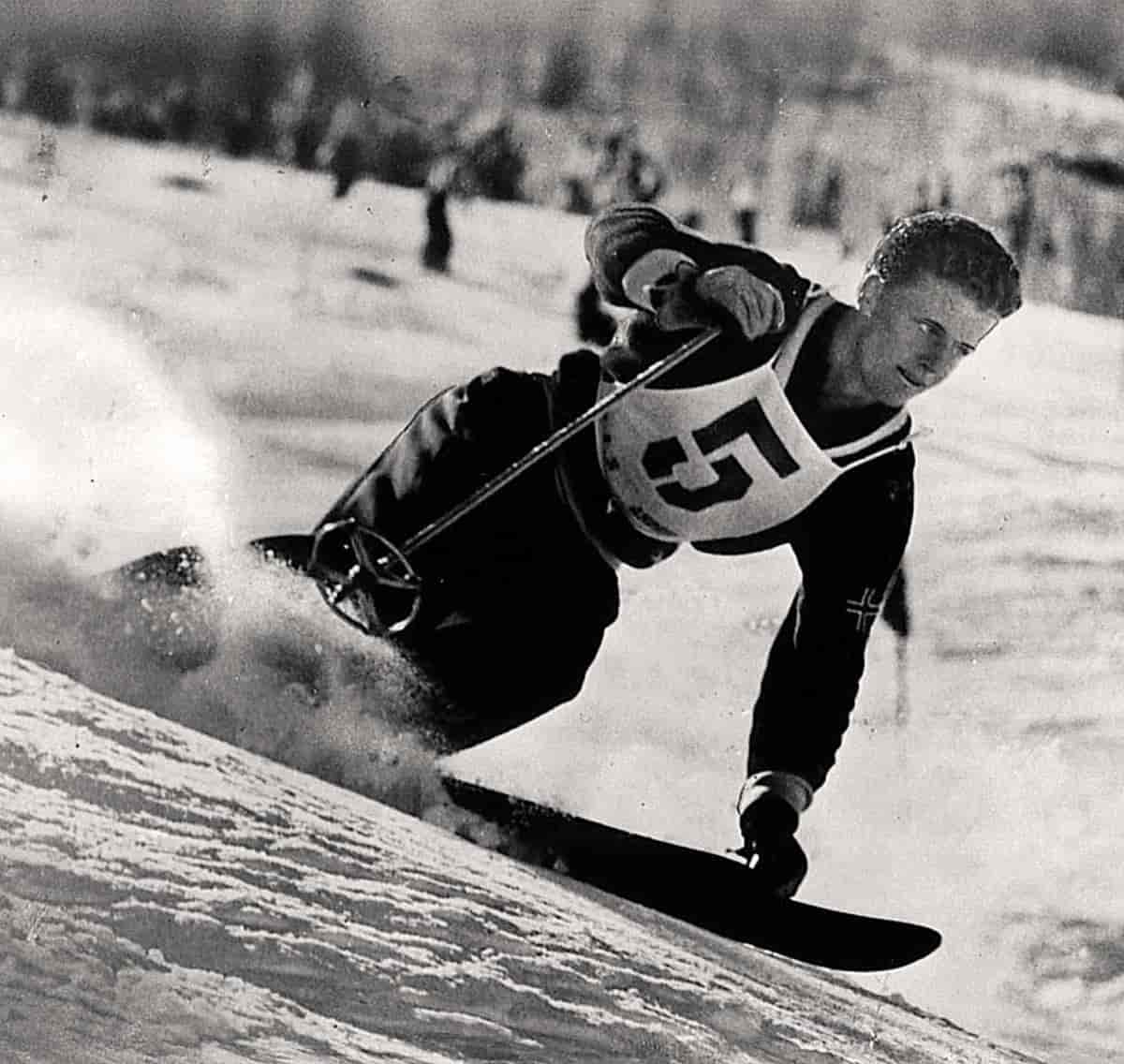 Stein Eriksen under slalåmrenner i VM i Aspen, 1950