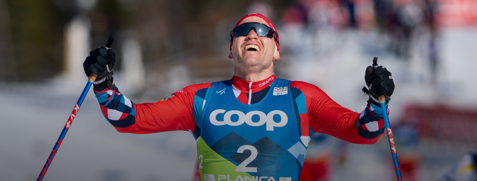Pål Golberg vinner under 50 km klassisk under ski-VM i Planica i Slovenia i 2023