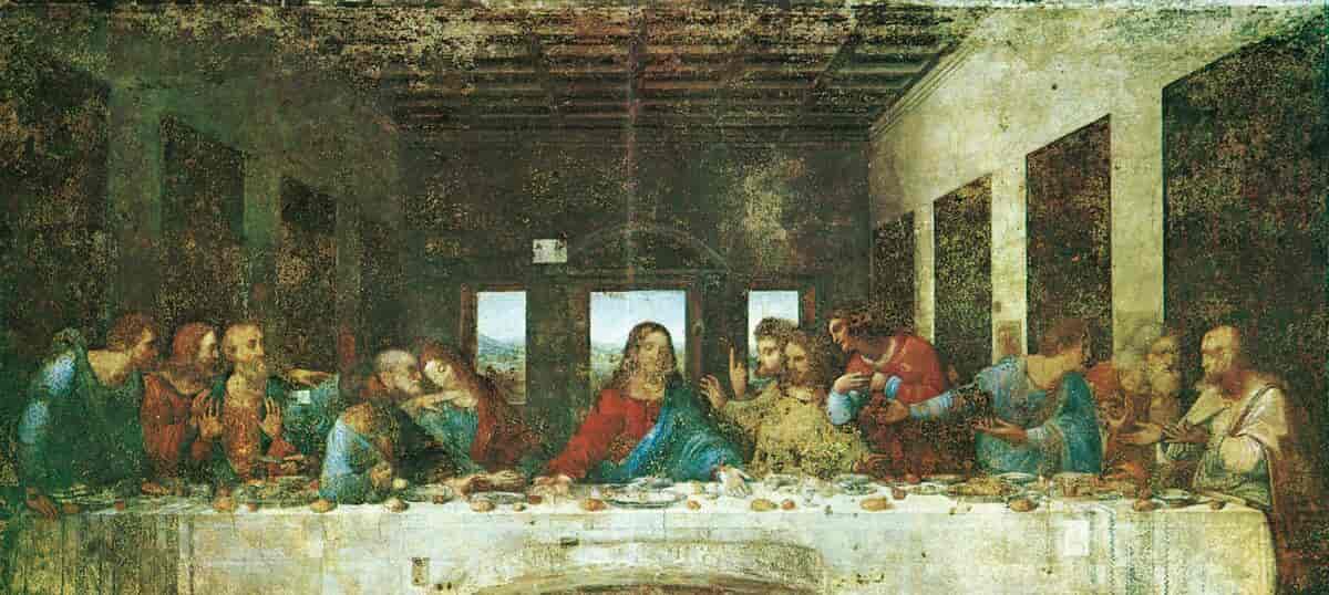 Det restaurerte freskomaleriet Nattverden, i klosteret Santa Maria delle Grazie i Milano, malt 1495–97.