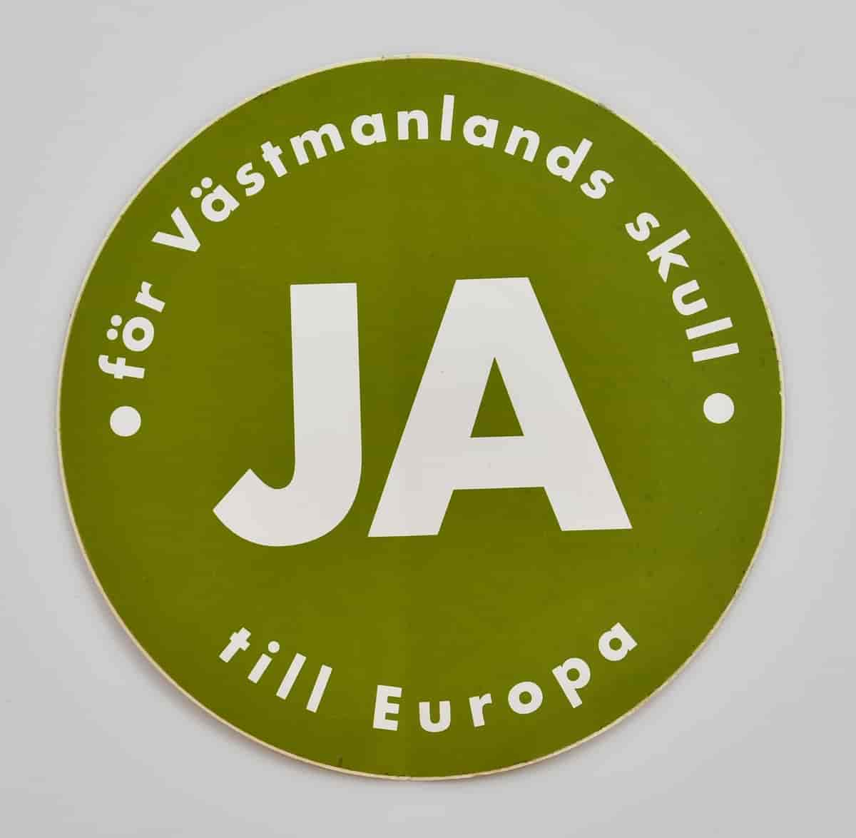 Svensk Ja til EU-klistremerke fra 1994.