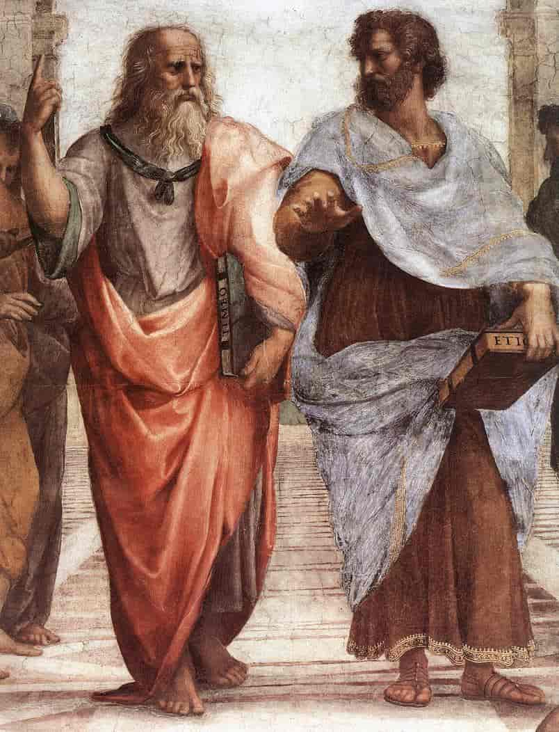 Platon og Aristoteles, utsnitt fra fresken Skolen i Athen i Vatikanet