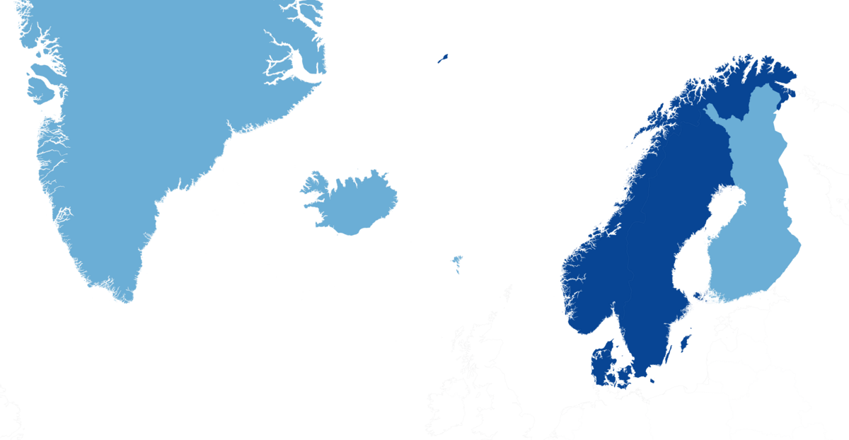 Kart over Norden og Skandinavia