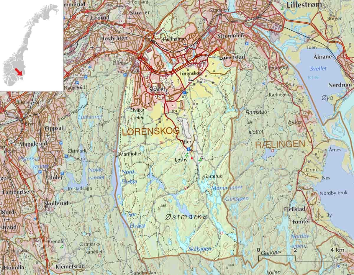 Kart over Lørenskog kommune