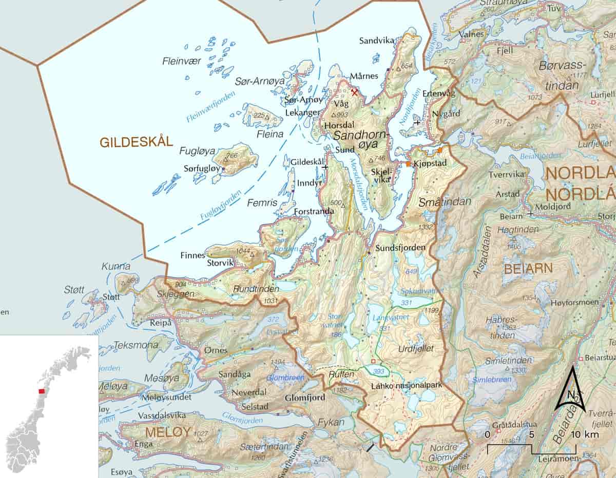 Kart over Gildeskål kommune
