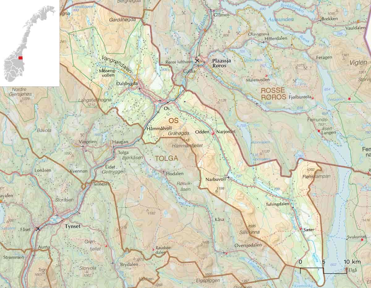 Kart over Os kommune