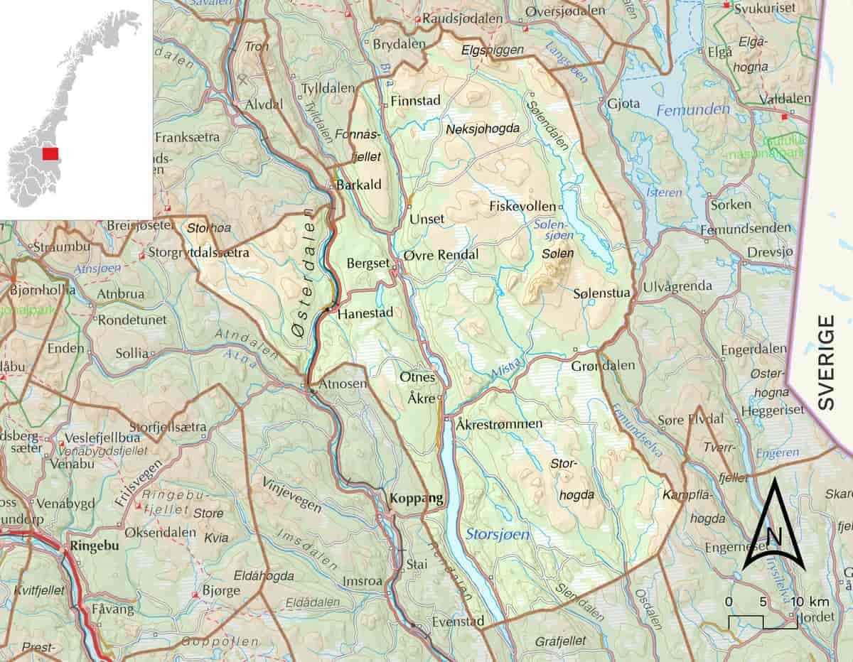 Kart over Rendalen kommune