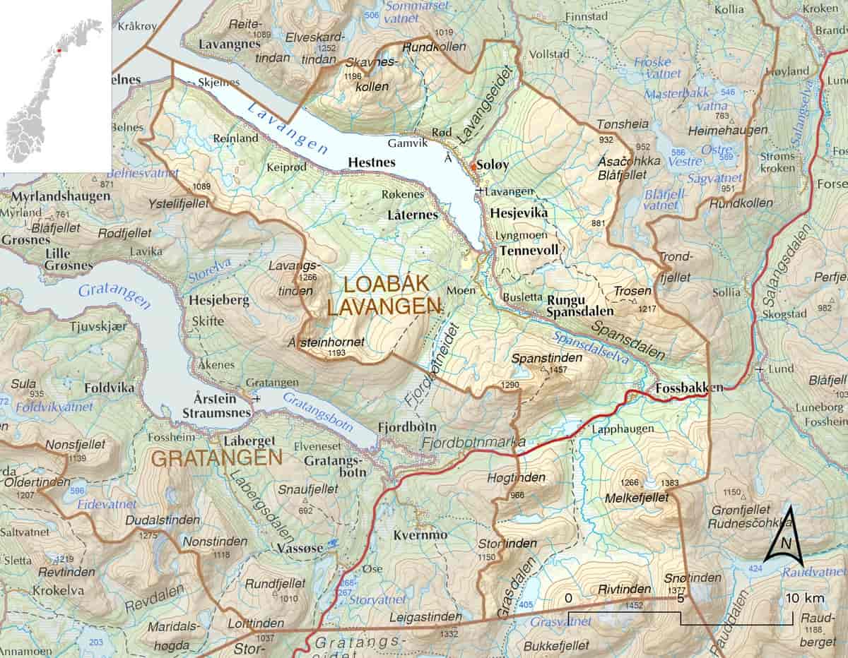 Kart over Lavangen kommune