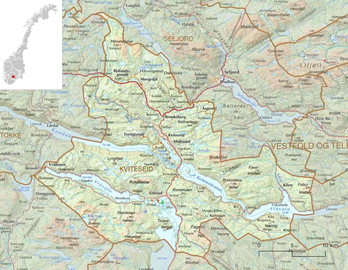 Kart over Kviteseid kommune