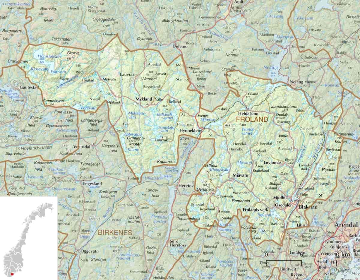 Kart over Froland kommune