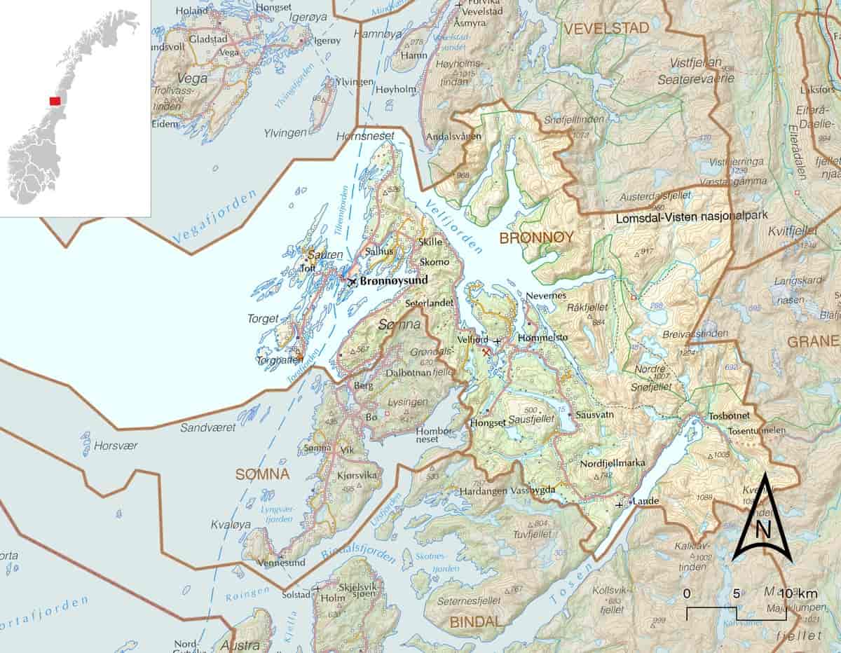 Kart over Brønnøy kommune