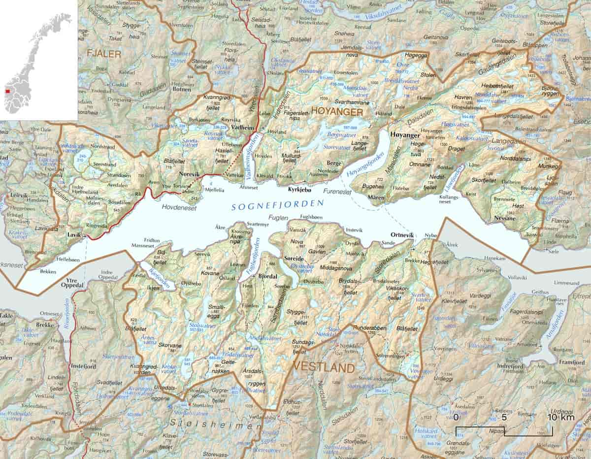 Kart over Høyanger kommune