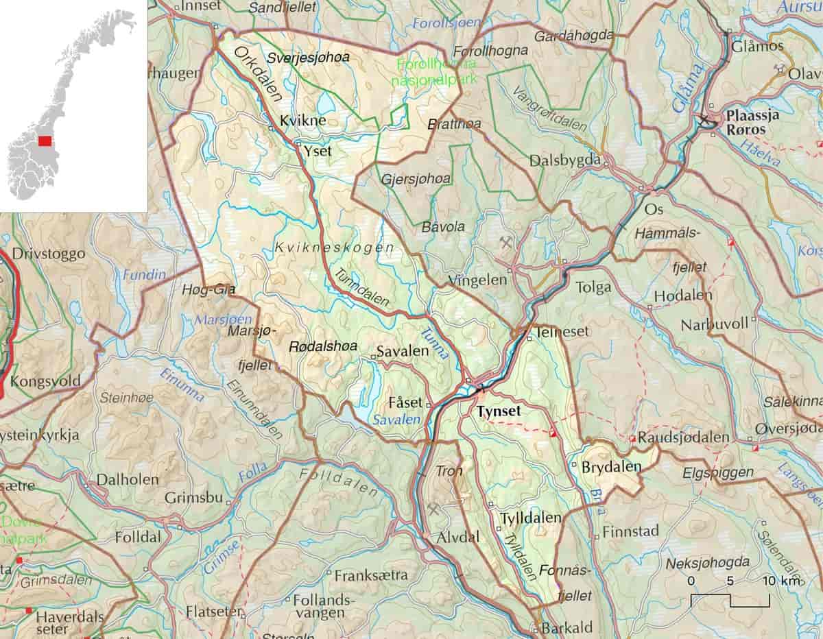 Kart over Tynset kommune