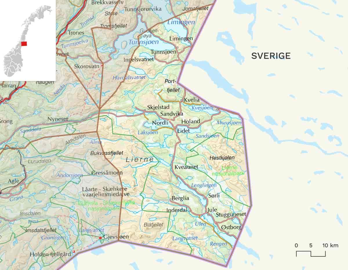 Kart over Lierne kommune