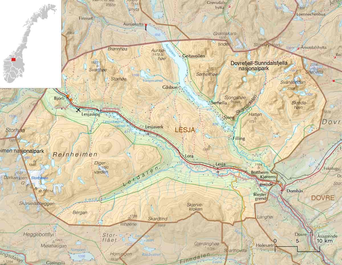 Kart over Lesja kommune