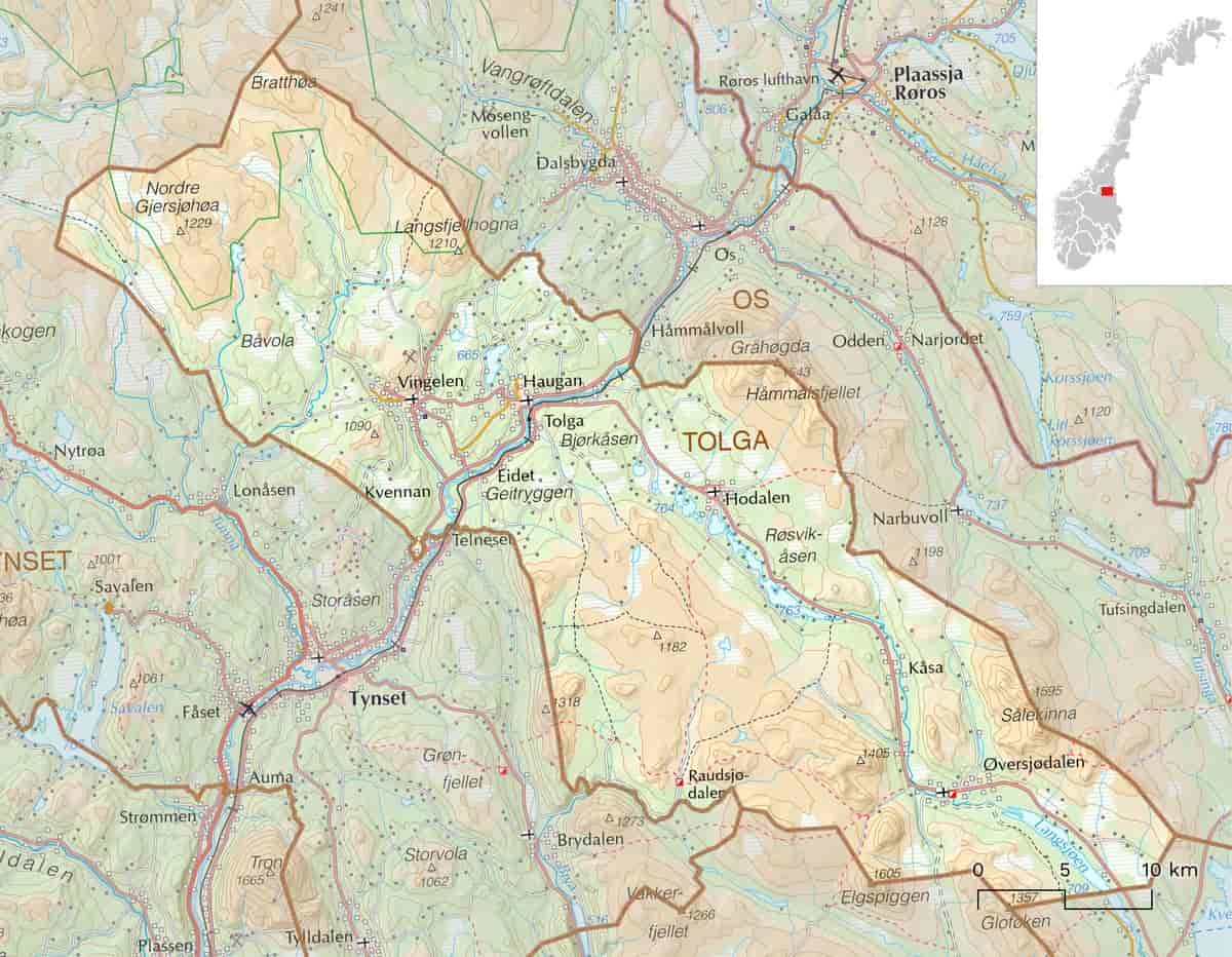 Kart over Tolga kommune