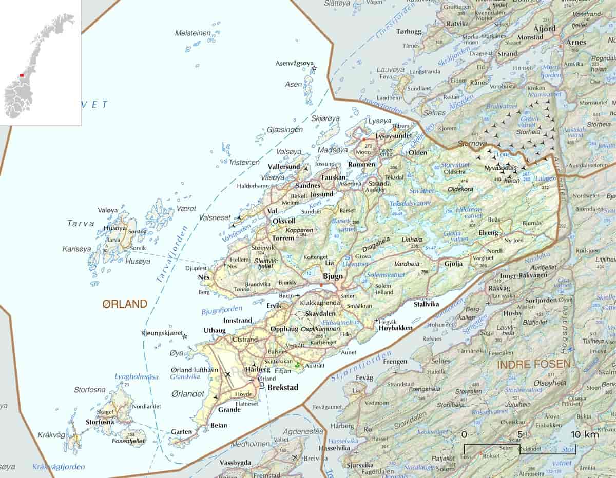 Kart over Ørland kommune