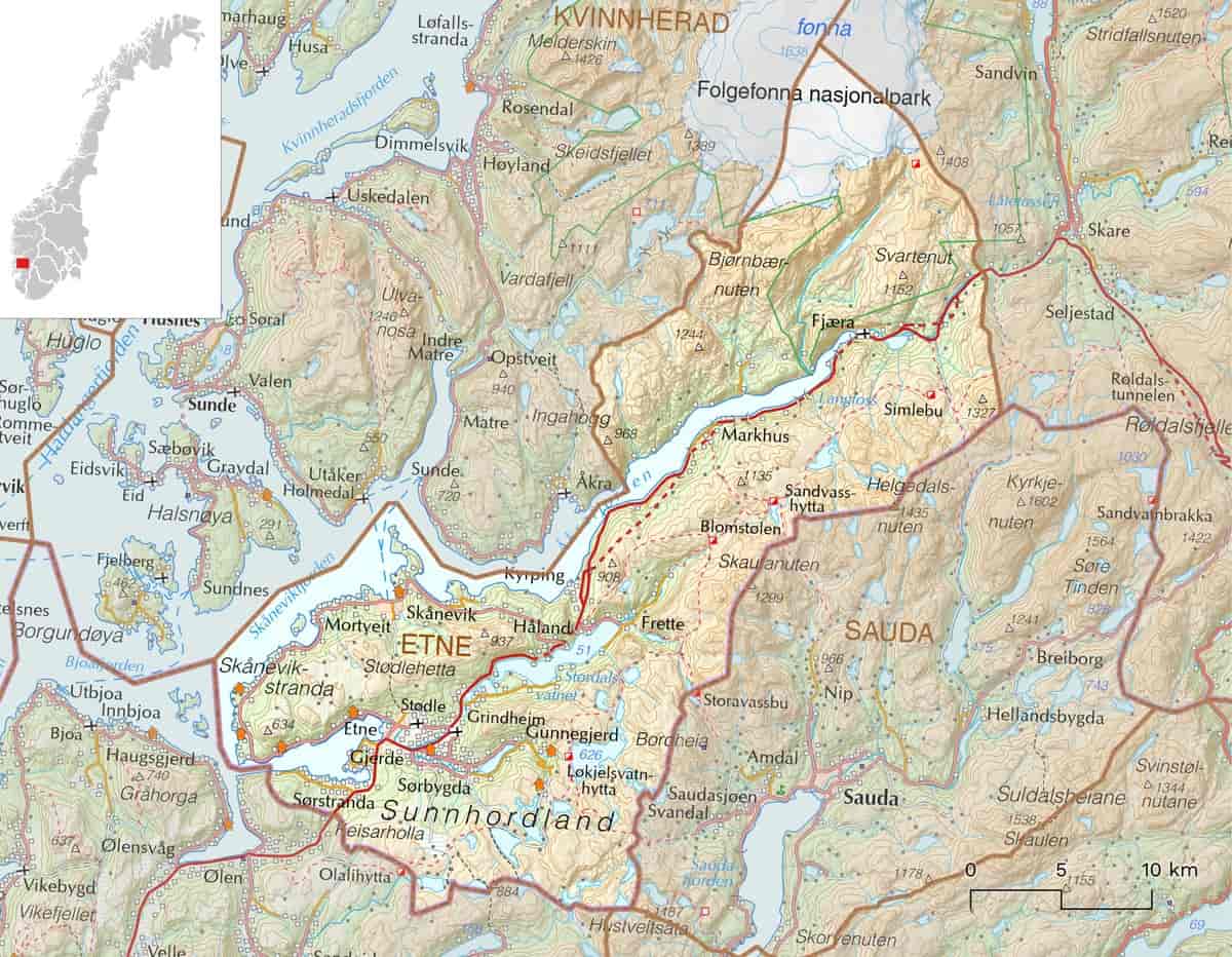 Kart over Etne kommune