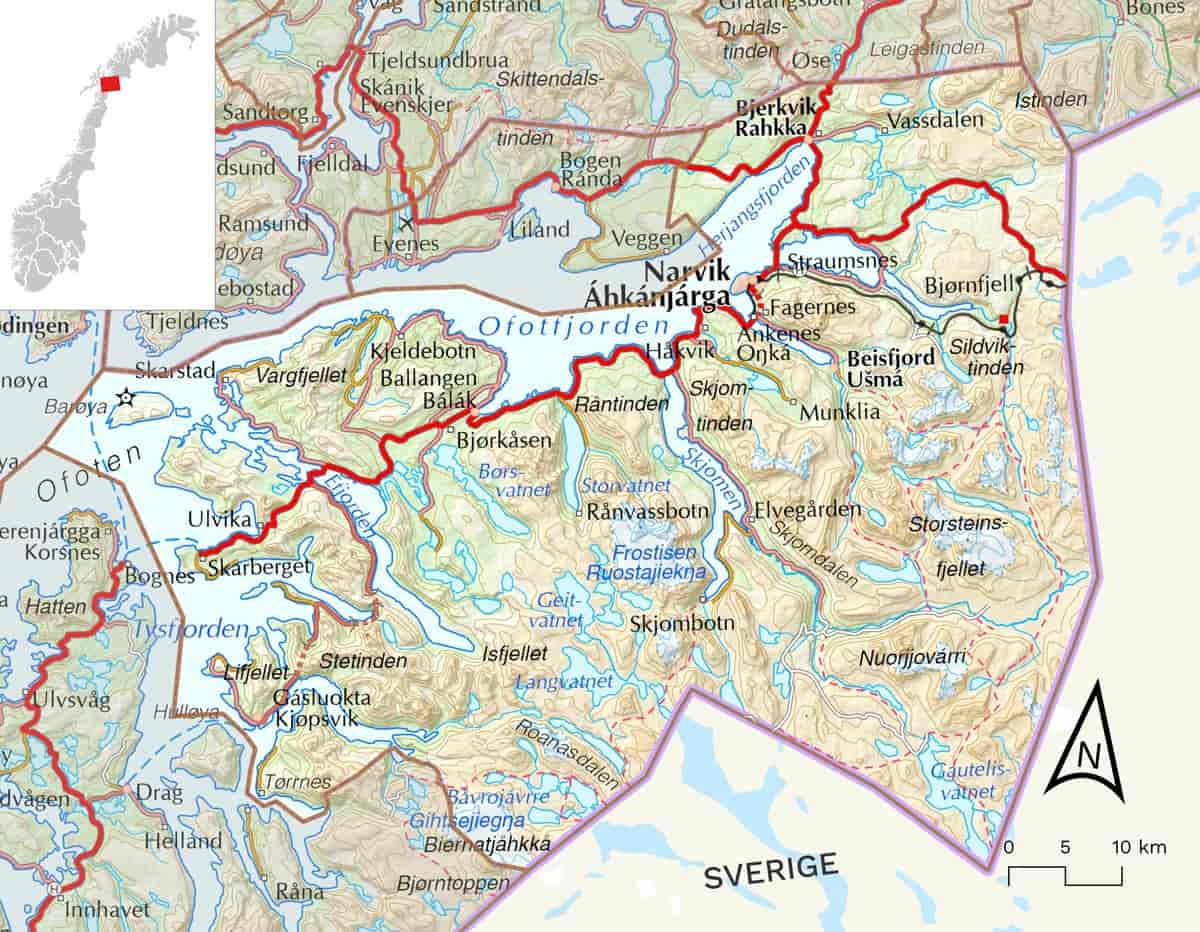 Kart over Narvik kommune