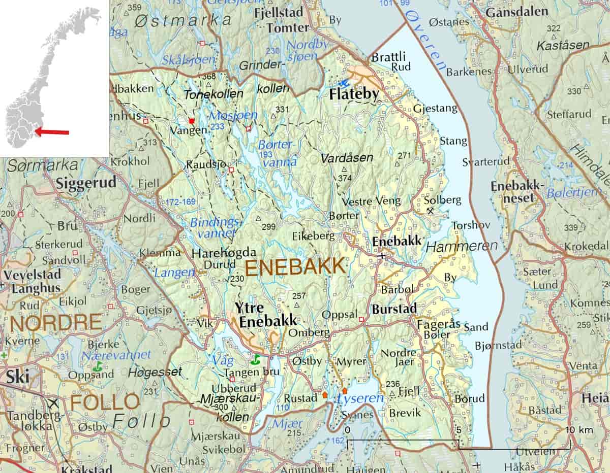 Kart over Enebakk kommune