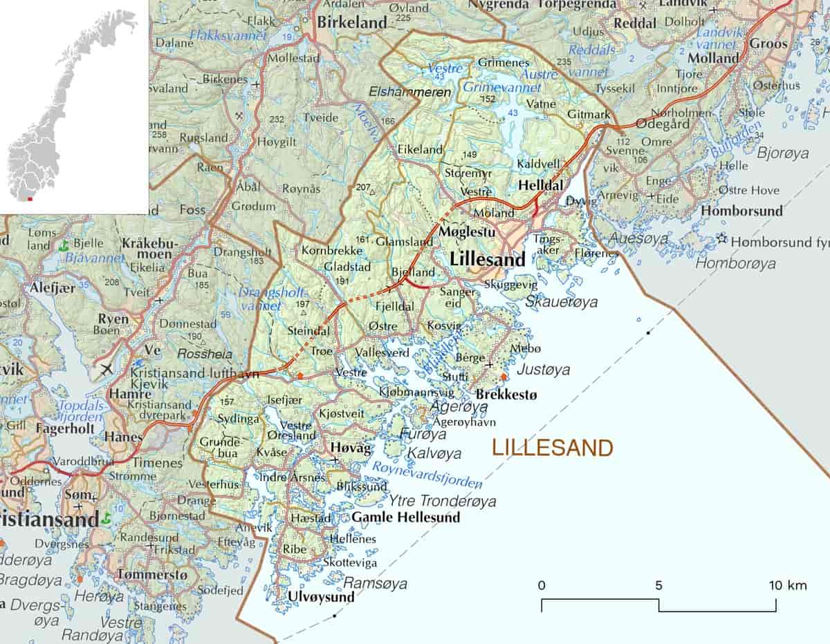 Kart over Lillesand kommune